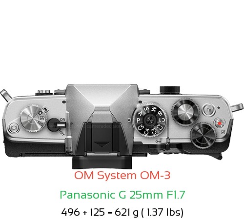 OM System OM-3 with Panasonic G 25mm F1.7 Lens Size