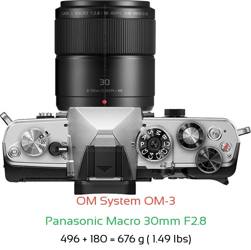 OM System OM-3 with Panasonic Macro 30mm F2.8 Lens Size
