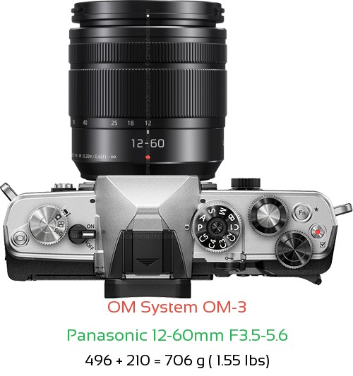 OM System OM-3 with Panasonic 12-60mm F3.5-5.6 Lens Size