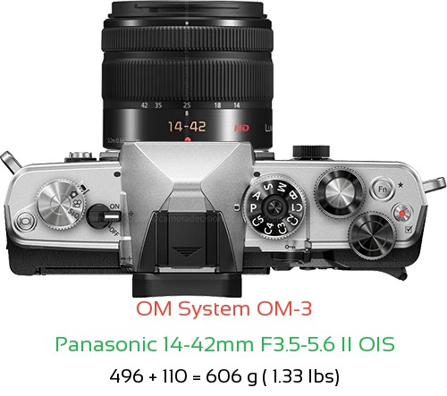OM System OM-3 with Panasonic 14-42mm F3.5-5.6 II OIS Lens Size