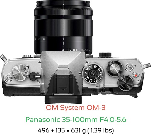 OM System OM-3 with Panasonic 35-100mm F4.0-5.6 Lens Size