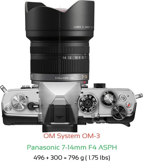 OM System OM-3 with Panasonic 7-14mm F4 ASPH Lens Size