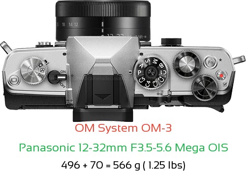 OM System OM-3 with Panasonic 12-32mm F3.5-5.6 Mega OIS Lens Size