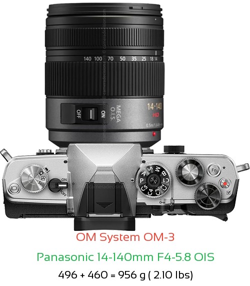 OM System OM-3 with Panasonic 14-140mm F4-5.8 OIS Lens Size