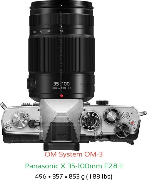 OM System OM-3 with Panasonic X 35-100mm F2.8 II Lens Size