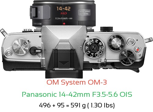 OM System OM-3 with Panasonic 14-42mm F3.5-5.6 OIS Lens Size