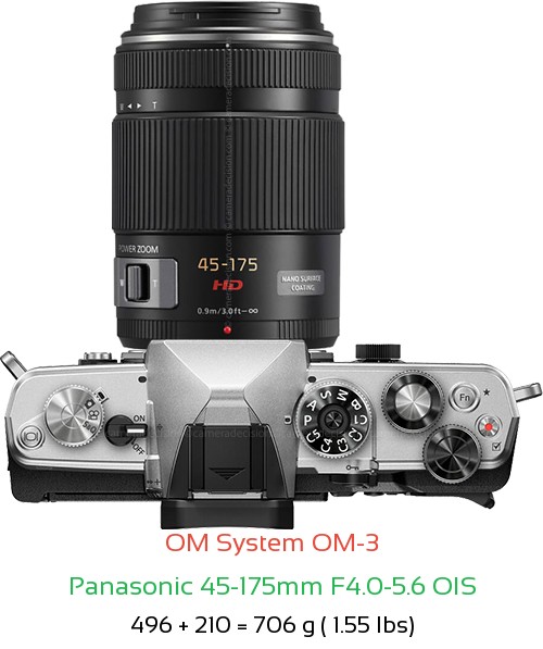OM System OM-3 with Panasonic 45-175mm F4.0-5.6 OIS Lens Size