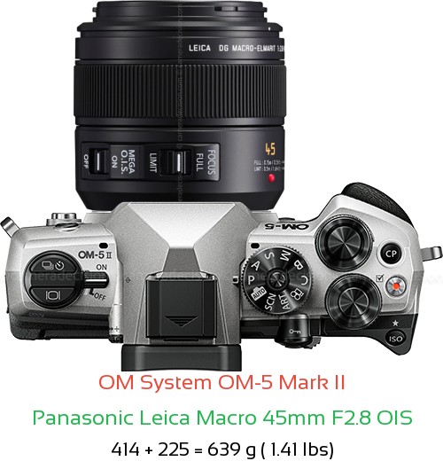 OM System OM-5 II with Panasonic Leica Macro 45mm F2.8 OIS Lens Size