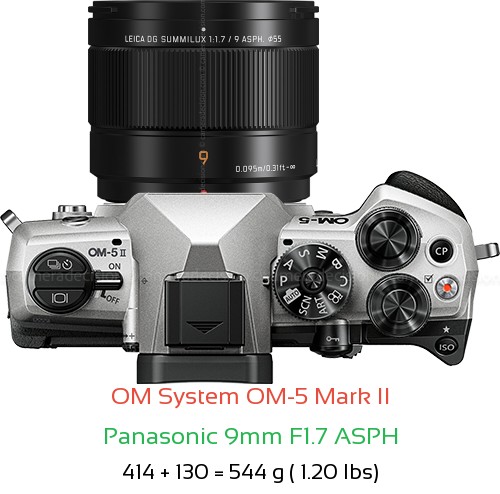 OM System OM-5 II with Panasonic 9mm F1.7 ASPH Lens Size