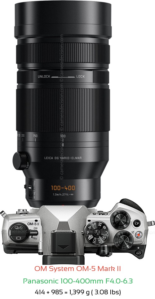 OM System OM-5 II with Panasonic 100-400mm F4.0-6.3 Lens Size