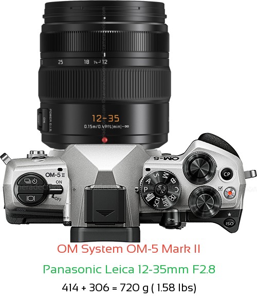 OM System OM-5 II with Panasonic Leica 12-35mm F2.8 Lens Size