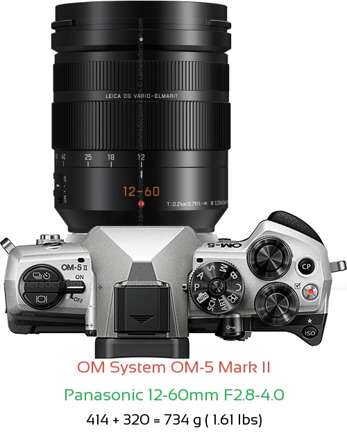 OM System OM-5 II with Panasonic 12-60mm F2.8-4.0 Lens Size