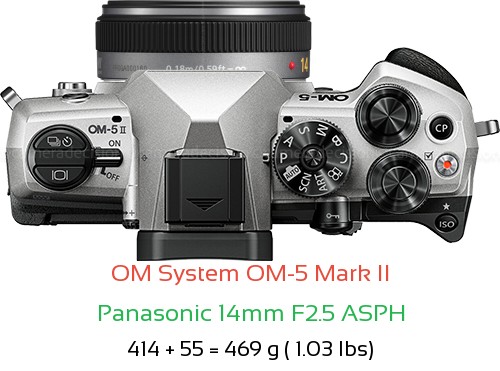 OM System OM-5 II with Panasonic 14mm F2.5 ASPH Lens Size