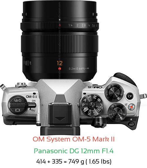 OM System OM-5 II with Panasonic DG 12mm F1.4 Lens Size