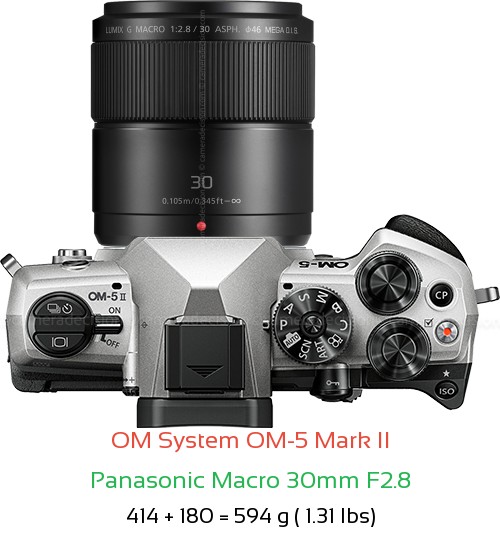 OM System OM-5 II with Panasonic Macro 30mm F2.8 Lens Size
