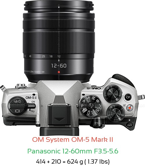 OM System OM-5 II with Panasonic 12-60mm F3.5-5.6 Lens Size