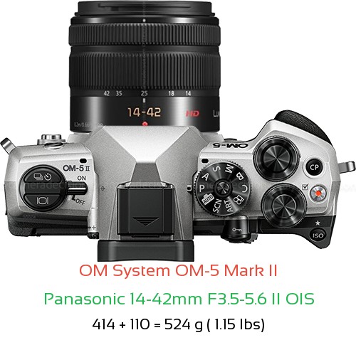 OM System OM-5 II with Panasonic 14-42mm F3.5-5.6 II OIS Lens Size