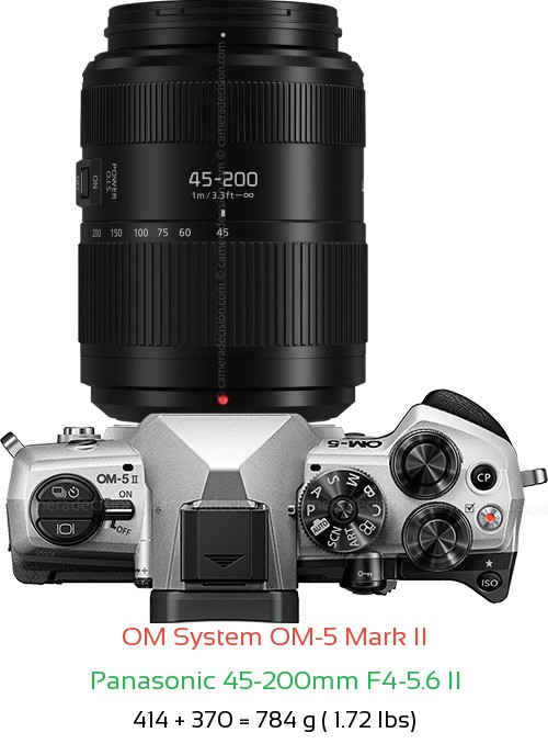 OM System OM-5 II with Panasonic 45-200mm F4-5.6 II Lens Size