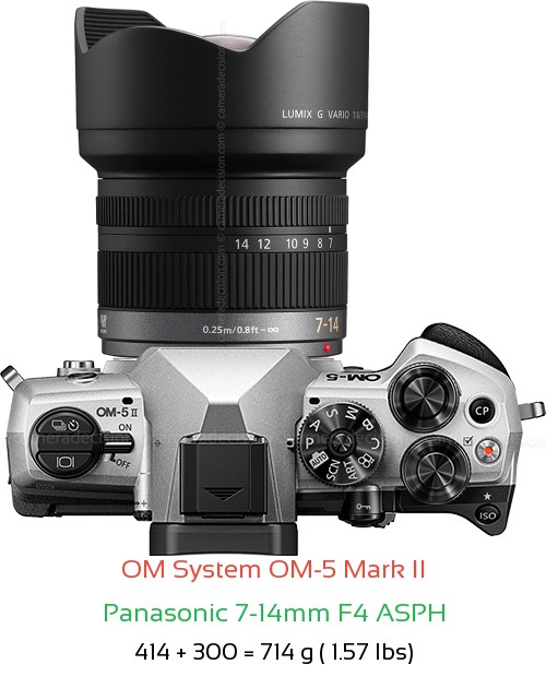 OM System OM-5 II with Panasonic 7-14mm F4 ASPH Lens Size