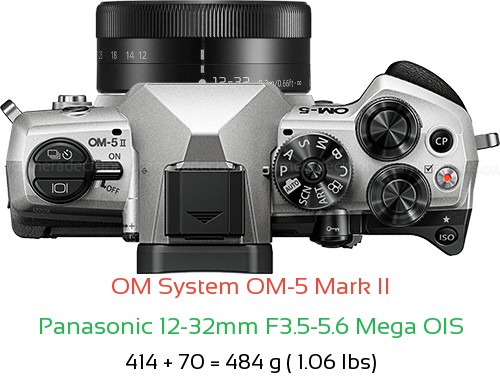 OM System OM-5 II with Panasonic 12-32mm F3.5-5.6 Mega OIS Lens Size