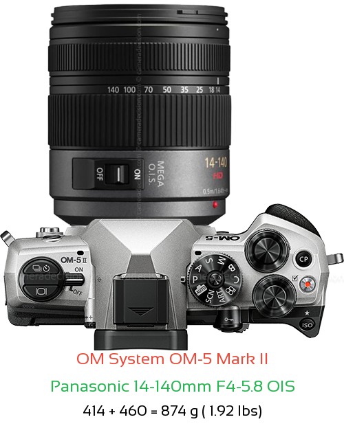 OM System OM-5 II with Panasonic 14-140mm F4-5.8 OIS Lens Size