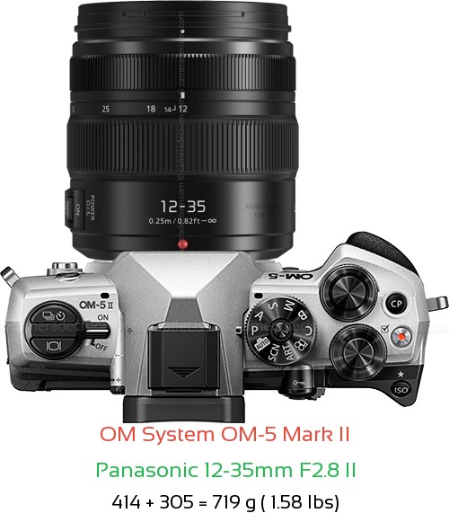 OM System OM-5 II with Panasonic 12-35mm F2.8 II Lens Size