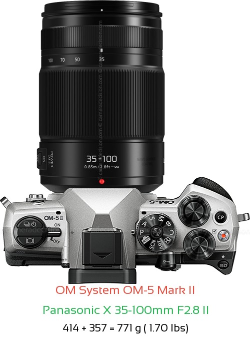 OM System OM-5 II with Panasonic X 35-100mm F2.8 II Lens Size