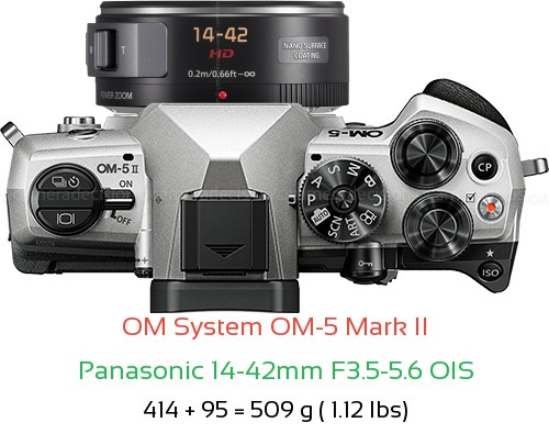 OM System OM-5 II with Panasonic 14-42mm F3.5-5.6 OIS Lens Size