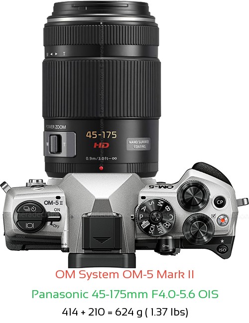 OM System OM-5 II with Panasonic 45-175mm F4.0-5.6 OIS Lens Size