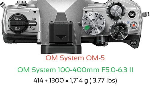 OM System OM-5 with OM System 100-400mm F5.0-6.3 II Lens Size