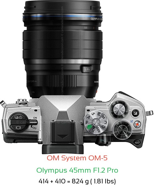 OM System OM-5 with Olympus 45mm F1.2 Pro Lens Size