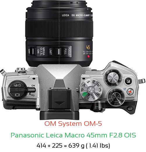 OM System OM-5 with Panasonic Leica Macro 45mm F2.8 OIS Lens Size