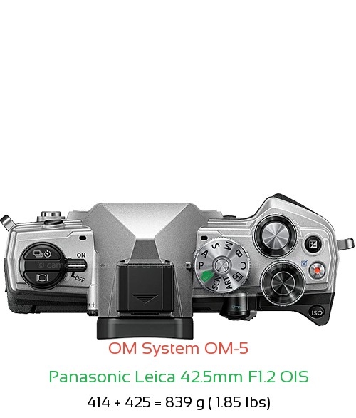 OM System OM-5 with Panasonic Leica 42.5mm F1.2 OIS Lens Size