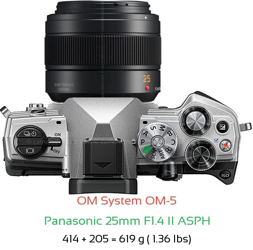 OM System OM-5 with Panasonic 25mm F1.4 II ASPH Lens Size