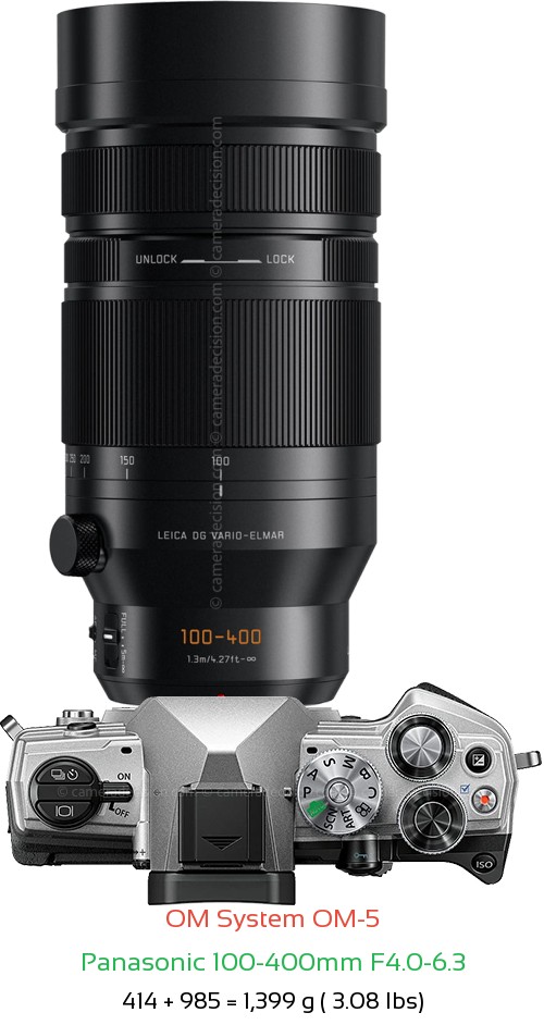 OM System OM-5 with Panasonic 100-400mm F4.0-6.3 Lens Size