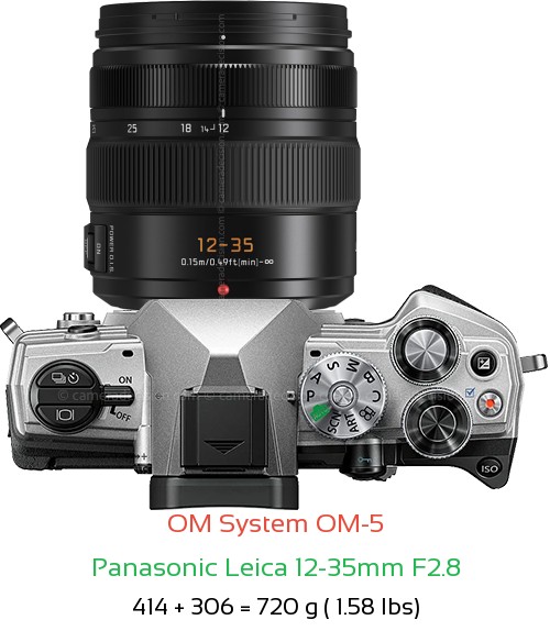 OM System OM-5 with Panasonic Leica 12-35mm F2.8 Lens Size