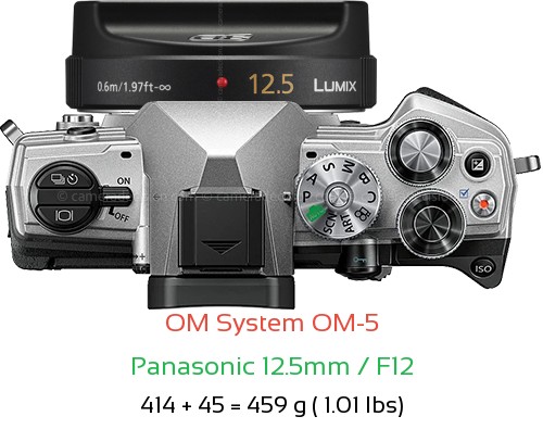 OM System OM-5 with Panasonic 12.5mm / F12 Lens Size