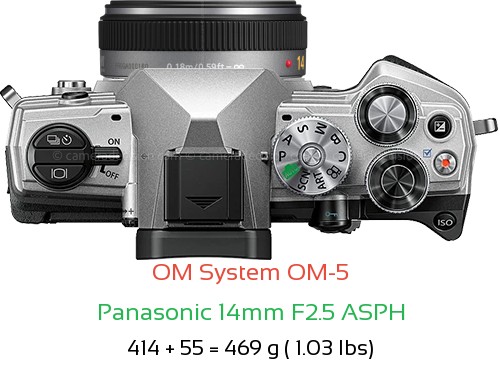 OM System OM-5 with Panasonic 14mm F2.5 ASPH Lens Size