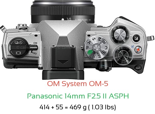 OM System OM-5 with Panasonic 14mm F2.5 II ASPH Lens Size