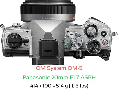 OM System OM-5 with Panasonic 20mm F1.7 ASPH Lens Size