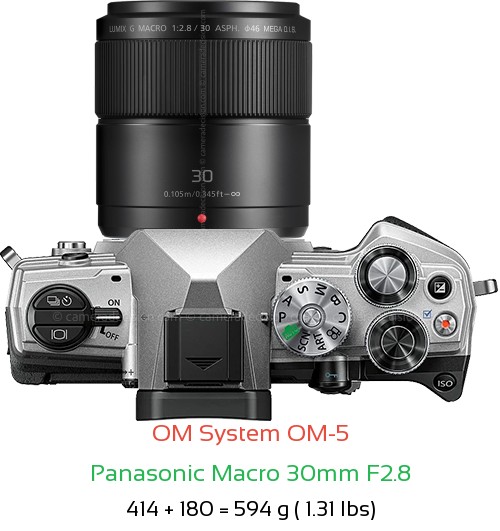 OM System OM-5 with Panasonic Macro 30mm F2.8 Lens Size