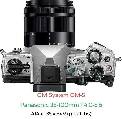 OM System OM-5 with Panasonic 35-100mm F4.0-5.6 Lens Size