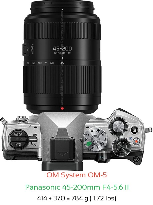 OM System OM-5 with Panasonic 45-200mm F4-5.6 II Lens Size