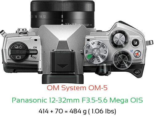 OM System OM-5 with Panasonic 12-32mm F3.5-5.6 Mega OIS Lens Size