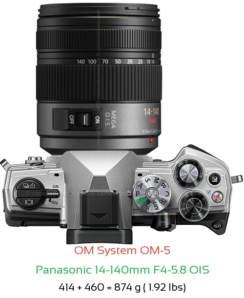 OM System OM-5 with Panasonic 14-140mm F4-5.8 OIS Lens Size