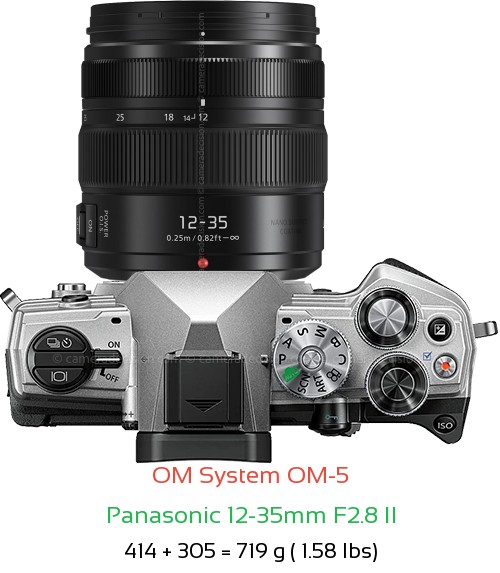 OM System OM-5 with Panasonic 12-35mm F2.8 II Lens Size