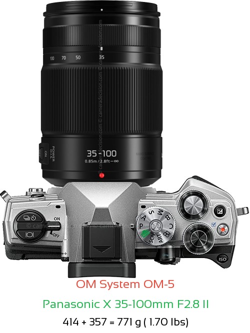 OM System OM-5 with Panasonic X 35-100mm F2.8 II Lens Size