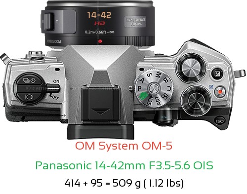OM System OM-5 with Panasonic 14-42mm F3.5-5.6 OIS Lens Size