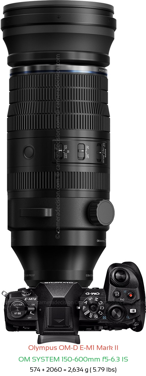 Olympus E-M1 II with OM SYSTEM 150-600mm f5-6.3 IS Lens Size