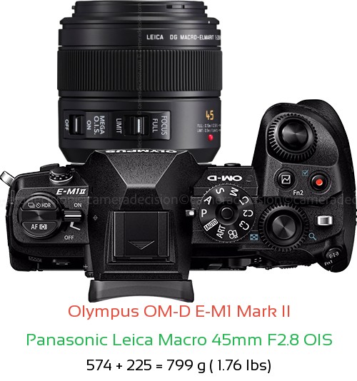 Olympus E-M1 II with Panasonic Leica Macro 45mm F2.8 OIS Lens Size